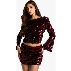 Red Skirts B.Young Womens Velvet Sequin Mini Skirt - Red