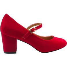 Araceli Suede Wide Block Heel Mary Janes - Red