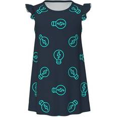 Cywemop Light Bulbs Print Girls Nightgown - Blue