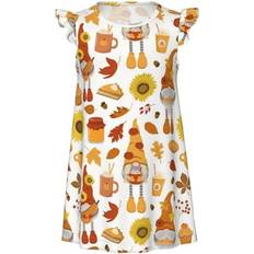 Square Nightwear Children's Clothing Disketp Gnomes Autumn Harvest Print Nightgown - Flutter Short Sleeves