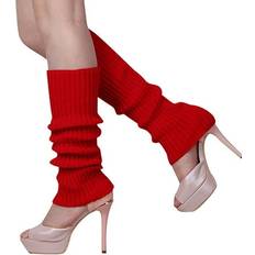 Red Arm & Leg Warmers Harmtty Vertical Stripes Knitting Socks - Red