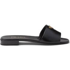 Prada Slides Prada Triangle Logo Leather Slides - Black