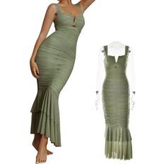 Effen kleur - Man Jurken Summer Women Sleeveless Solid Color Dress - Green