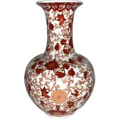 Oriental Furniture Chinese Ball with Red Coral Pattern Vase