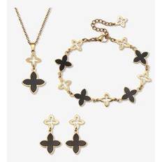 Women Jewelry Sets Women's Genuine Black Mother Of Pearl Gold Ion-Plated Stainless Steel Clover Jewelry Set by PalmBeach Jewelry in Black