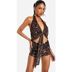 XL Blouses T Tahari Womens Leopard Printed Tie Front Top - Multi