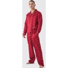 Satijn Pyjama's Satin Monogram Christmas Lounge Set - Red