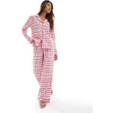 Boux Avenue Fleece Pyjamas Med Langærmet Skjorte Og Bukser - Lyserød