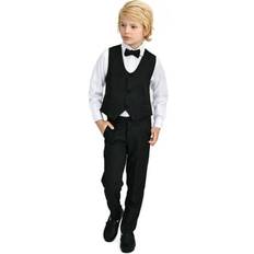 Black Suits Lilax Boys Suit Set Formal 4 Pieces Vest Pants and Tie Dresswear - Black