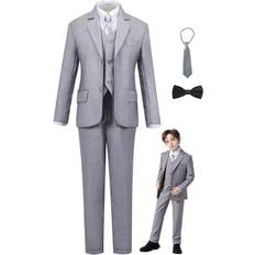 Boys Suits ETHAN Kids Boys 5-Piece Slim Fit Suit Set - Light Gray