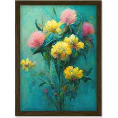 Yellow Framed Art ARTERY8 Pink And Yellow Flower Bouquet A4 Framed Art