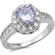 Purple Rings Sac Silver Wedding Simulated Lavender Halo Ring .925 Sterling Band Purple CZ Jewelry Female