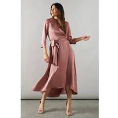 Wallis Satin Collared High Low Midi Dress - Antique Rose