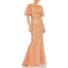 Mac Duggal Embellished Neck Butterfly Sleeve Trumpet Gown - Cinnamon
