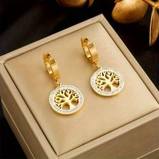 Temu Elegant Tree Of Dangle Earrings - 18k Golden Plated Stainless Steel