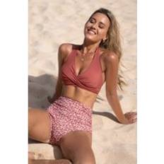 Touchscreen Compatible Swimwear Cupshe Twist Bikini Top and Ditsy Set - Brown
