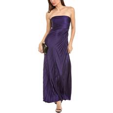 Long Dresses - Purple Womens Satin Lace Maxi Dress - Navy