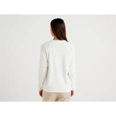 Faux Fur - Women Tops United Colors of Benetton Sweater With Teddy Bear Embroidery - Creamy White