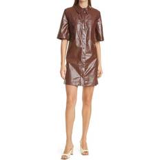 Samsøe Samsøe Midi Dresses Samsøe Samsøe Myla Faux Leather Short Sleeve Shirtdress - Chocolate Fondant