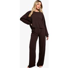 Brown - Women Sleepwear boohoo Womens Plus Satin Pants Set - Brown
