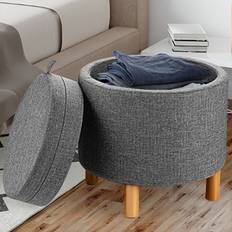 Costway Grey Round Padded Ottoman 47 x 46 x 36 cm Foot Stool