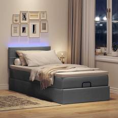 vidaXL Bed Poef Met Matras En LED's 90x200 cm Stof Donkergrijs