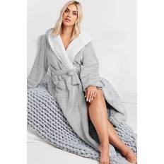 Yours Contrast Hooded Maxi Dressing Gown - Grey