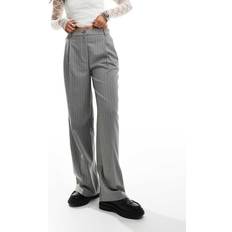 Monki High Waist Tailored Trousers - Grey/White Pinstripe