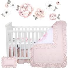 Kid's Room Lambs & Ivy Floral Garden Watercolor/Pink Linen Bedding Set 5pcs