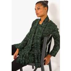 Ribbed Blouses Roman Scarf Longline Stretch Tunic Top - Green