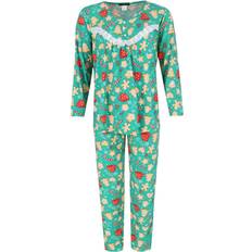 Polyester Pajamas Casual Striped Pajama Set - Green