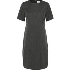 Corduroy - Long Dresses Kaffe Elegant Dark Grey Midi Dress - Charcoal Gray