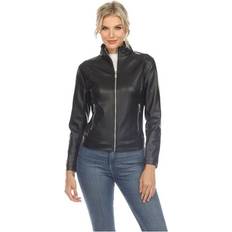 White Mark Classic Biker Faux Leather Jacket - Black