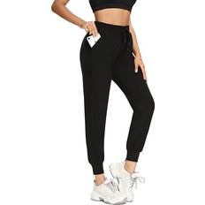 Fullsoft Jogginghose für Damen, hohe Taille, mit Kordelzug, für Yoga, Workout, Lounge, Leggings mit Taschen Schwarz Klein