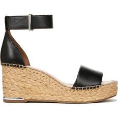 Heel - Women Espadrilles Franco Sarto Women's Clemens Raffia Espadrille Wedge Sandals Black Leather