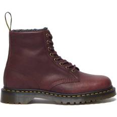 Men Lace Boots Dr. Martens 1460 Faux Fur Lined Grizzly Leather Lace Up Boots - Cherry Red