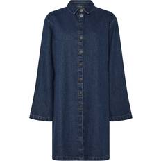 Pieces Pcflora Ls Loose Denim Dress - Medium Blue Denim