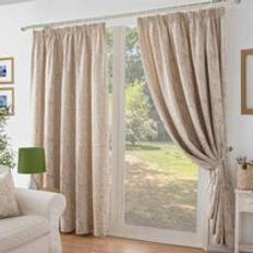 Curtains & Accessories Luxury Living Chenille Jacquard Lined Pencil Pleat Curtains 168 x 229 cm Cream