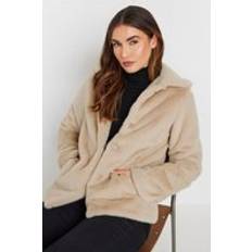 LTS Tall Faux Fur Coat - Beige/Brown