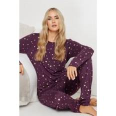 Purple - Women Sleepwear LTS Tall Purple Soft Touch Foil Star Pyjama Set - Purple