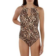 Plus High-Neck One-Piece Swimsuit - Leopard