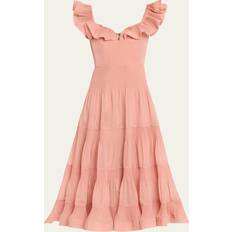 Detachable Hood - Women Dresses Zimmermann Ruffled Pleated Midi Dress - Pink