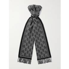 Gucci Skjerf & Sjal Gucci Fringed Monogrammed Wool Scarf - Gray