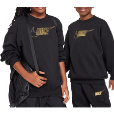 Black Sweatshirts Children's Clothing NIKE Big Kid's Sportswear Club Fleece Crew-Neck Sweatshirt - Black/Metallic Gold (FJ6161-010)