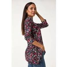 Stretch - Women Blouses Roman Floral Print Swing Stretch Tunic Top - Pink