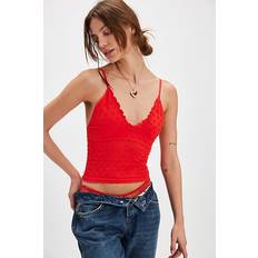 Blanc Ensembles de lingerie Eyelet Seamless Triangle Cami - Fiery Red