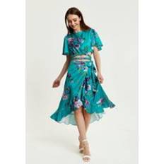 Florals Skirts Liquorish Floral Print Midi Wrap Skirt - Green