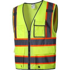 Green Work Vests 10 Pockets Safety Vest Class 2 High Visibility with Zipper Back Mesh - Lime