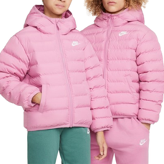 Girls Outerwear Nike Big Kid's Sportswear Lightweight Synthetic Fill Loose Hooded Jacket - Magic Flamingo/Magic Flamingo/White (FD2845-646)