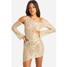Women - Wool Dresses Ganni Metallic Cloque Mini Dress - Goldsilver